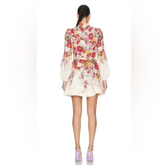 Zimmermann Wonderland Buttoned Mini Dress Floral Red Pink | sz 0 US 2 UK6 - Picture 4 of 10